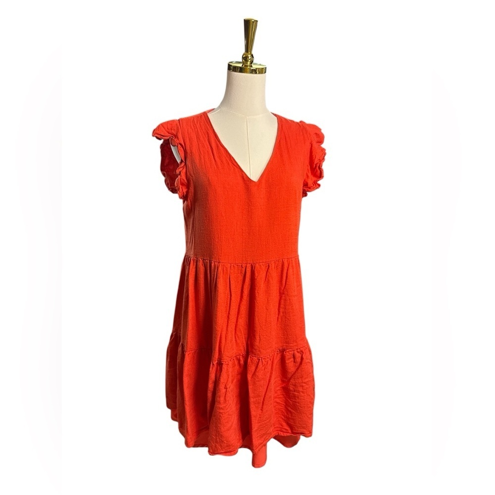 Sugarlips Vibrant Orange Tiered V Neck Flutter Sleeve Mini Dress Size M